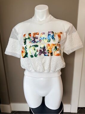 Umgee White Short Sleeve Cropped Tee with Floral Lettering
